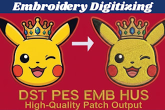 do embroidery digitizing, chenille, applique and sequin logo to dst pes jef emb