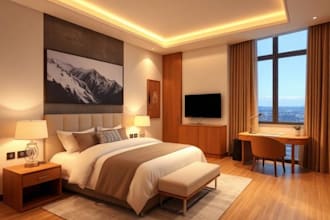 do visualization and interior design of hotel room