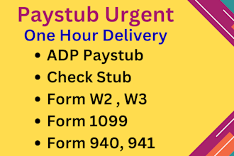create paystub, adp paystubs, check stubs, pay check, w2 and 1099