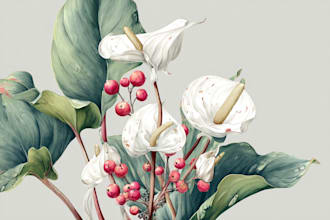 create detailed botanical illustration art of plants, flowers, and herbs