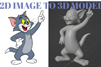convert 2d image to 3d printable stl model and action figures model in 3d design