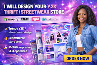create a y2k thrift website design streetwear shopify ekm zyro goodbarber trendy