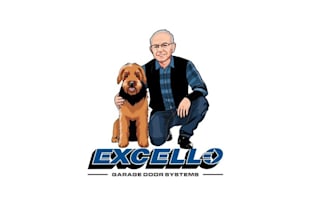 design  man his dog garage door repair industry logo