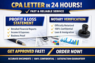 issue a professional cpa letter profit and loss statement notary verification