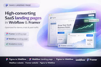 build saas webflow landing page or framer landing page, figma to webflow, framer