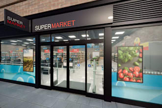 create modern retail store,grocery interior,facade design, supermarket rendering