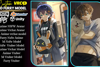 do custom 3d vrchat nsfw avatar, vrc furry anime model, vtuber animaze setup