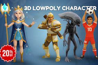 create low poly 3d character modeling with rigging and animation for games