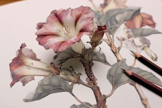 create detailed hand drawn botanical illustrations and floral art