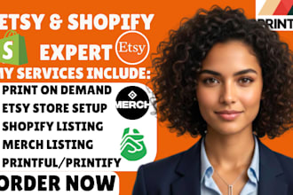 setup shopify print on demand bulk tshirt design merch printful listing etsy seo