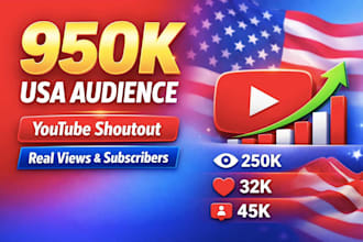 shoutout youtube channel to active 950k audience to grow organic usa subscribers