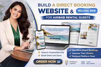 build a direct booking website and canva welcome book for airbnb rental guests
