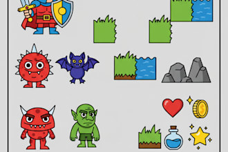 create unique 2d game assets, sprites for unity unreal engine