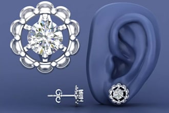design pear stud earrings, custom jewelry ready for printing and cad production