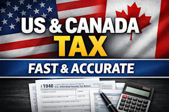 prepare US and canada tax return 1040, t1 with w2 and t4