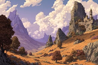 draw landscape illustration in colored