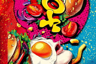 vibrant food pop art illustrations custom digital artwork for your brand or me