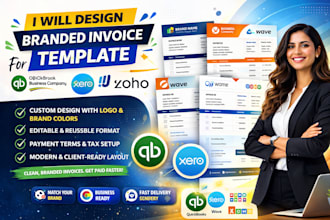 design branded invoice template for quickbooks, xero, wave and zoho