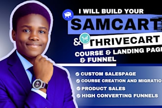 samcart thrivecart funnel, samcart landing page, online course
