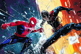 create superhero comic illustration with dynamic action and storytelling