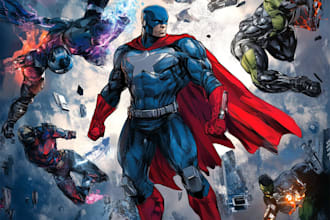 illustrate professional superhero comic scenes with detailed storytelling