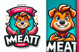create an elegant creative meat shop mascot logo in very short time