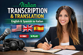 transcribe italian audio and translate english and spanish to italian