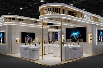 design 3d kiosk design, 3d exhibition design, with photorealistic rendering