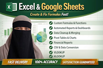 create excel, google sheets formulas, charts, graphs, maps