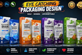 create product packaging and label design, pouch design with realistic 3d mockup