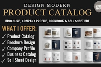 design modern product catalog, brochure, company profile lookbook and sellsheet