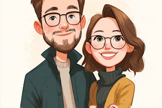 make an awesome couple caricature, wedding group caricature
