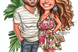 create professional caricatures for couples or wedding gift
