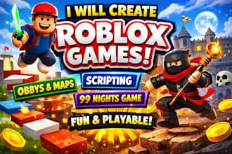 make a simple roblox game in roblox studio, roblox obby, map, scripting 99 night