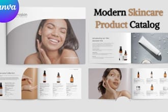 design clean and modern cosmetics product catalog for skincare and makeup brand