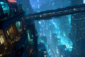 make a cyberpunk city style art any project for you