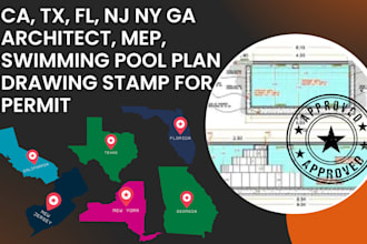 ca, tx, fl, nj ny ga architect, mep, swimming pool plan drawing stamp for permit