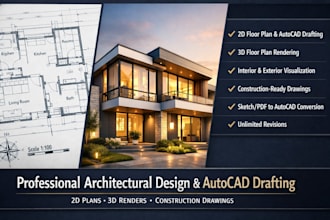 do autocad 2d floor plan, 3d floor plan design and architectural 3d rendering