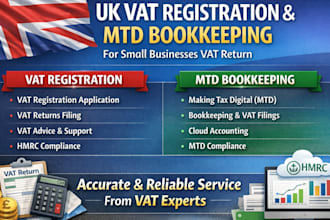 provide UK vat registration and mtd bookkeeping for small businesses vat return