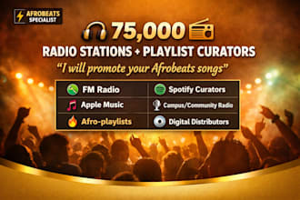 promote your afrobeats songs to 5000 US, ca radio stations and curators