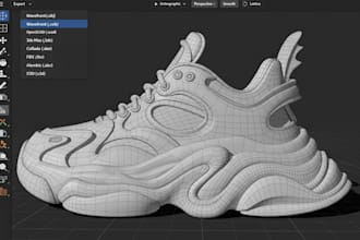 create 3d shoe design, 3d footwear modeling and realistic sneaker render