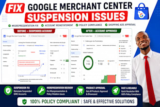 fix google merchant center suspension, misrepresentation and product disapproval