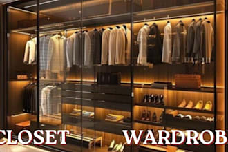 design luxury walk in closet wardrobe interior with realistic 3d render