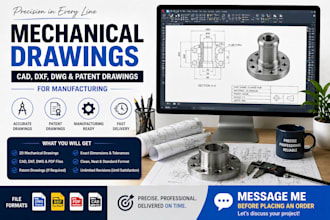 create mechanical drawings, cad, dxf ,dwg  and patent drawings for manufacturing