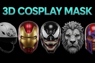 sculpt 3d mask, 3d helmet, cosplay armor, 3d print ready wearable design
