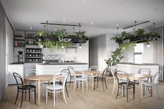 design your cafe or coffee shop interior in realistic 3d