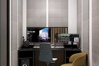 do realistic podcast studio, broadcast studio and recording studio  interior