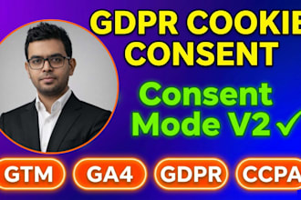 setup gdpr cookie consent, google consent mode v2, GTM and ga4