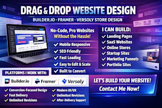 create build drag and drop website via builder io framer versoly store design