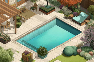 do landscape design with front yard, backyard design, pool, deck, garden design